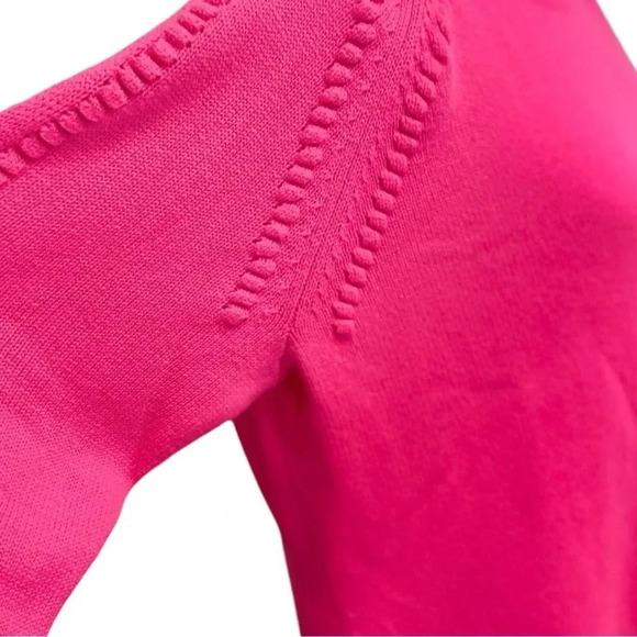 Sail to Sable crewneck sweater, hot pink pompoms pullover cashmere wool blend - Picture 7 of 16